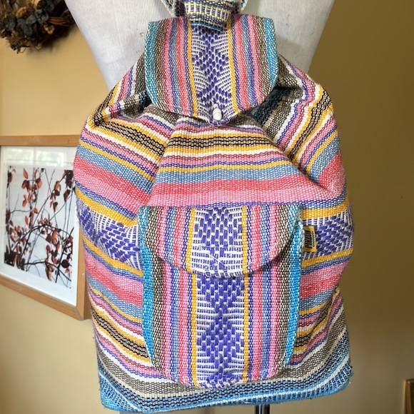PINZON 100% Cotton Backpack Aztec Stripe / Geometric Summer Soft Travel Rainbow - Picture 9 of 16